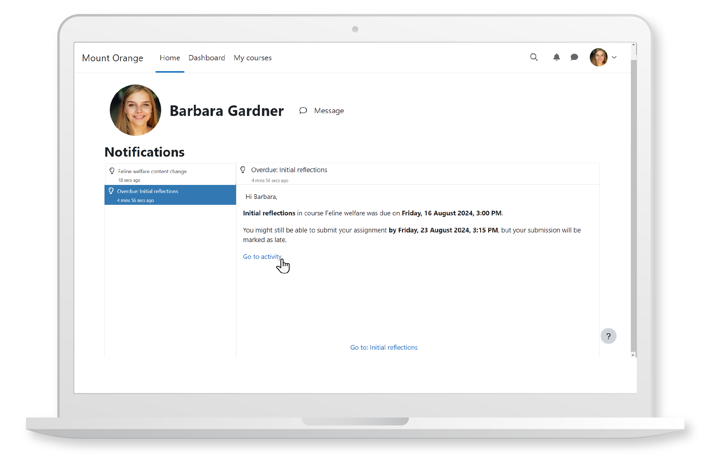 Keep learners on track with automatic reminders for overdue assignments in Moodle LMS.