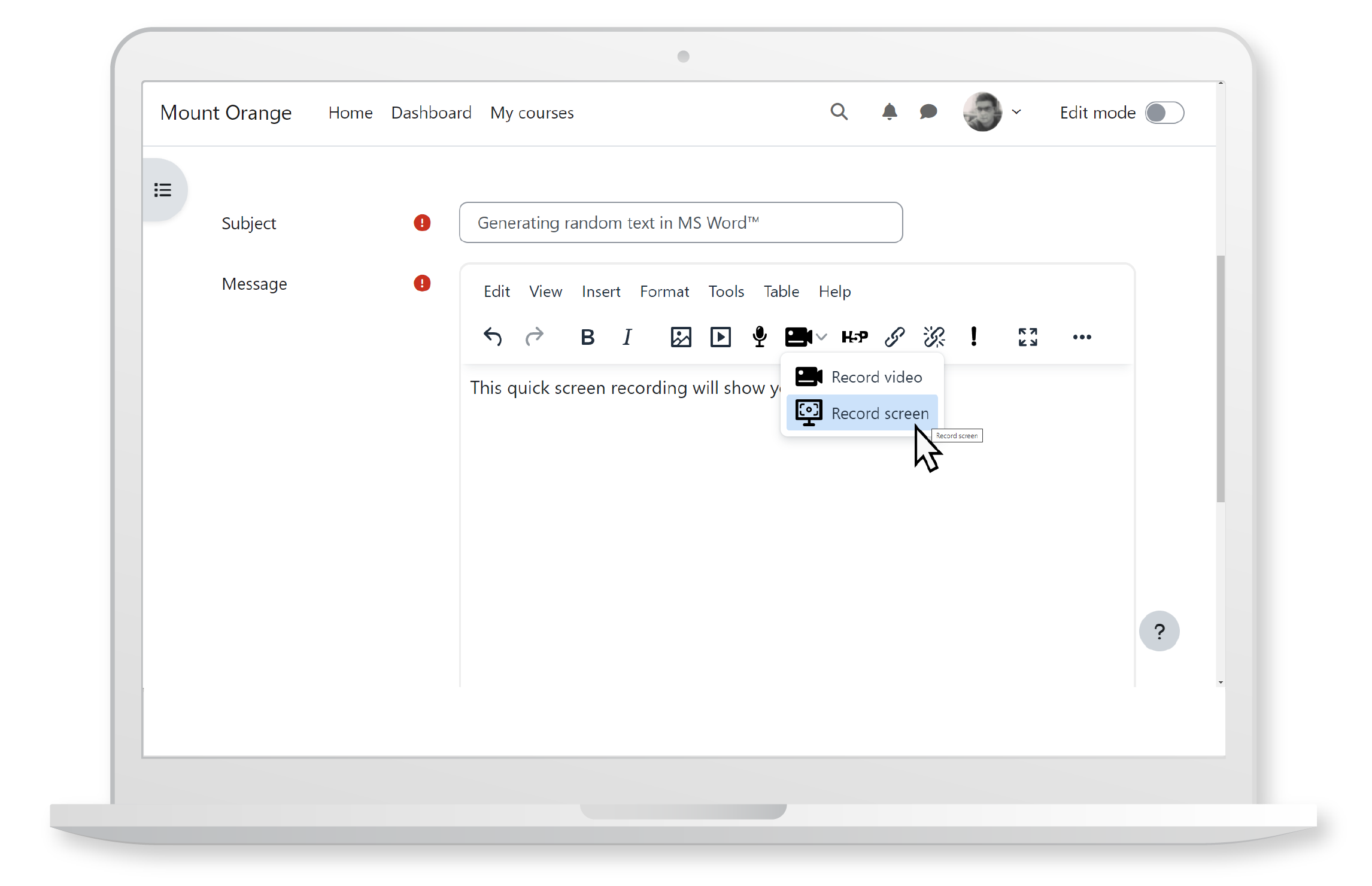 Easily record and integrate screen recordings directly into your course content with Moodle LMS 4.5.