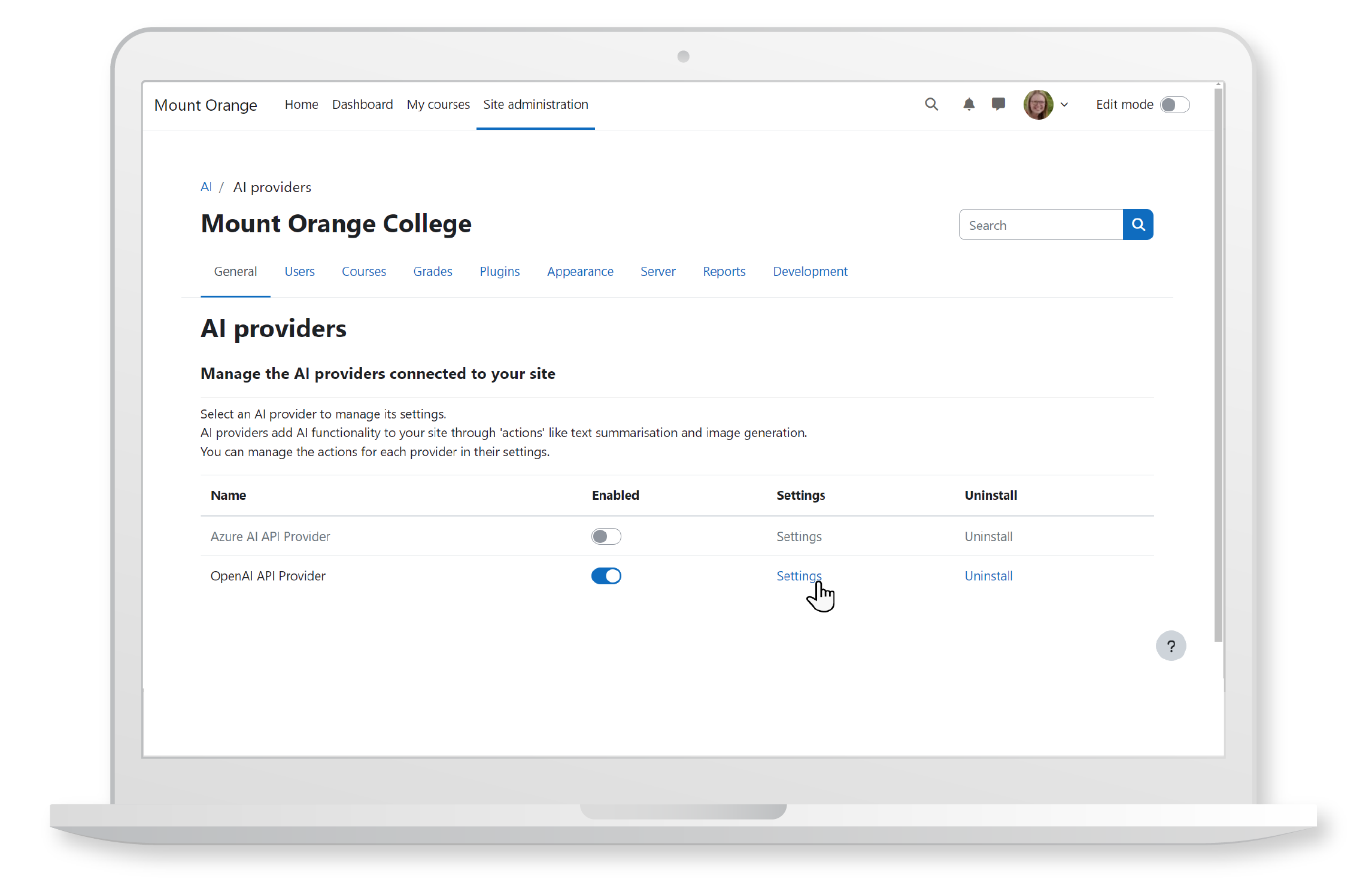 Manage AI providers seamlessly with Moodle's AI subsystem, designed for flexibility, security, and scalability.